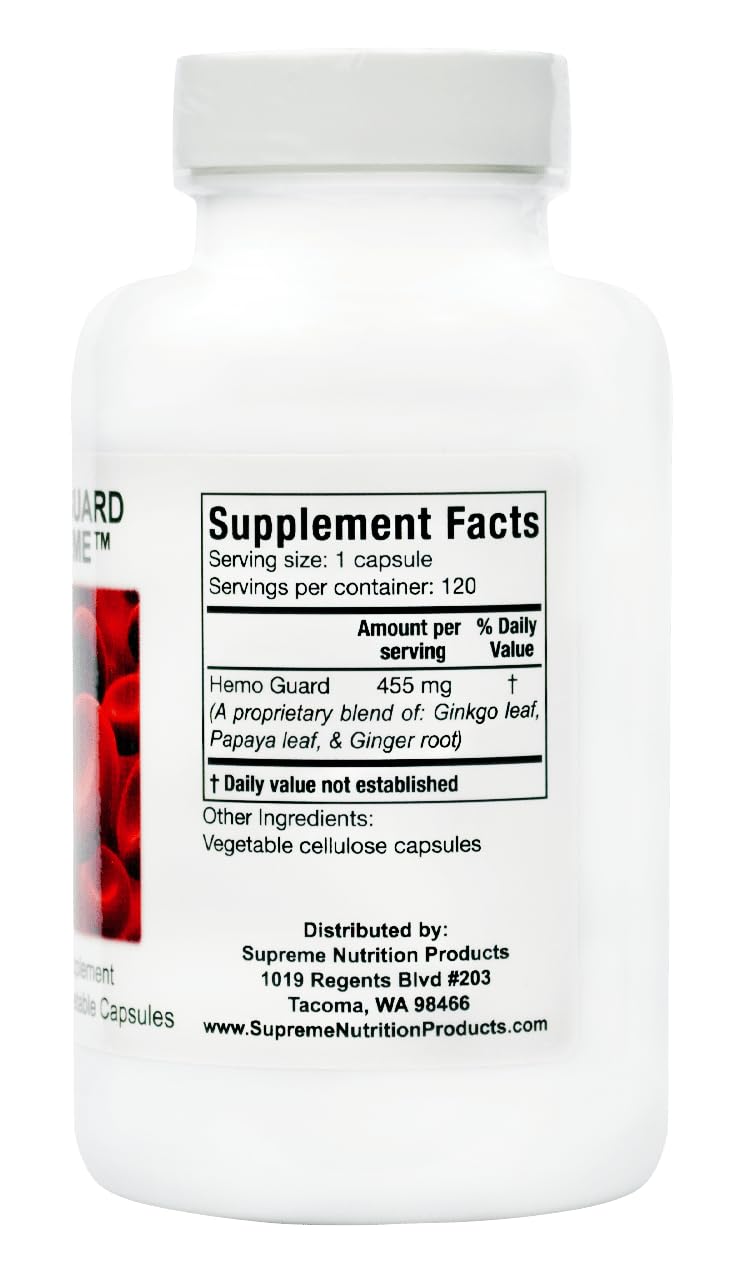 Supreme Nutrition Hemo Guard Supreme cápsulas vegetales detalle que muestra pureza