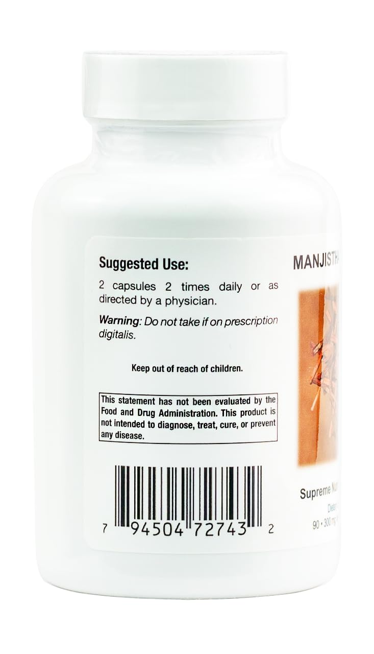 Supreme Nutrition primer plano del polvo de raíz de Manjistha, pureza visible