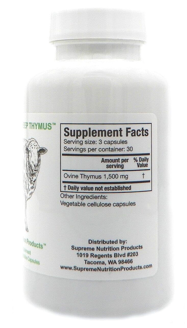 Supreme Nutrition etiqueta con detalle de timo 100% grass-fed y datos de procedencia