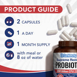 Surebounty etiqueta nutricional clara con 35 cepas y 200 billones CFU