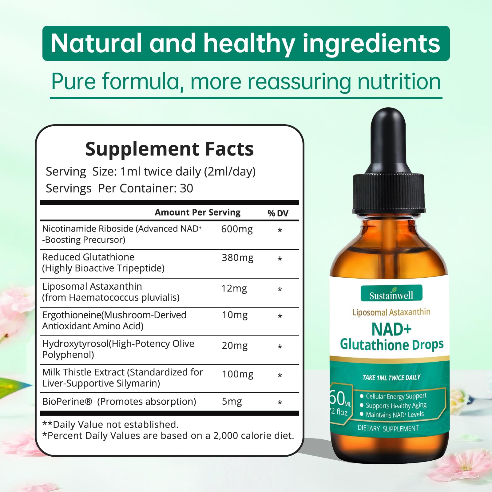 SustainWell ingredientes con astaxantina destacando protección antioxidante