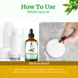 SVA ORGANICS aceite junto a objetos cotidianos para comparación de tamaño