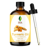 SVA ORGANICS botella frontal de aceite de cúrcuma con gotero, presentación clara