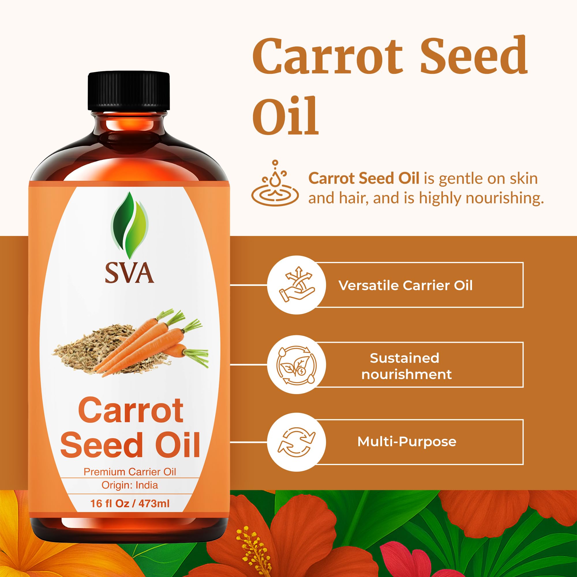 SVA ORGANICS textura del aceite de zanahoria mostrando su fluidez y absorción