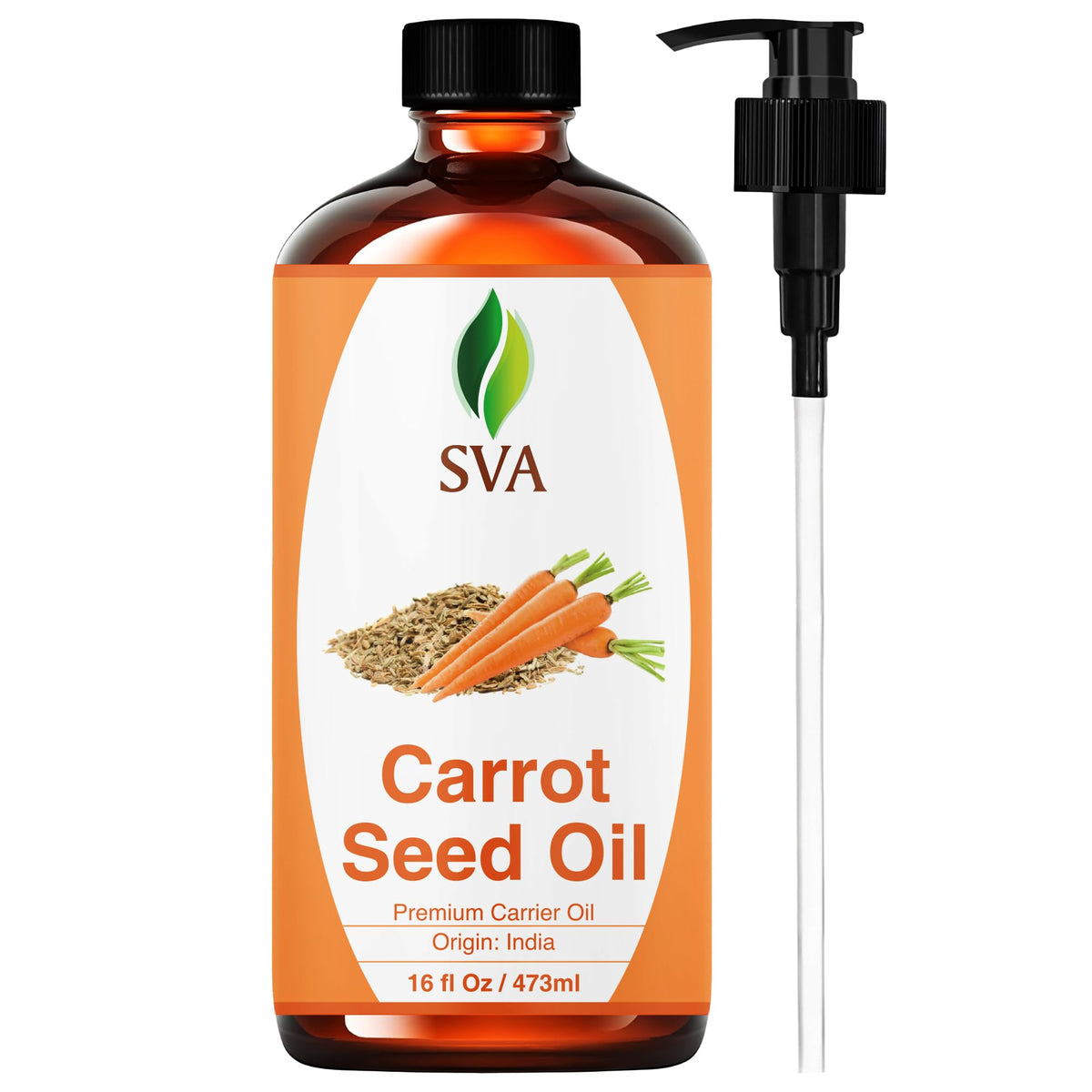 SVA ORGANICS botella frontal de aceite de semilla de zanahoria, presentación grande