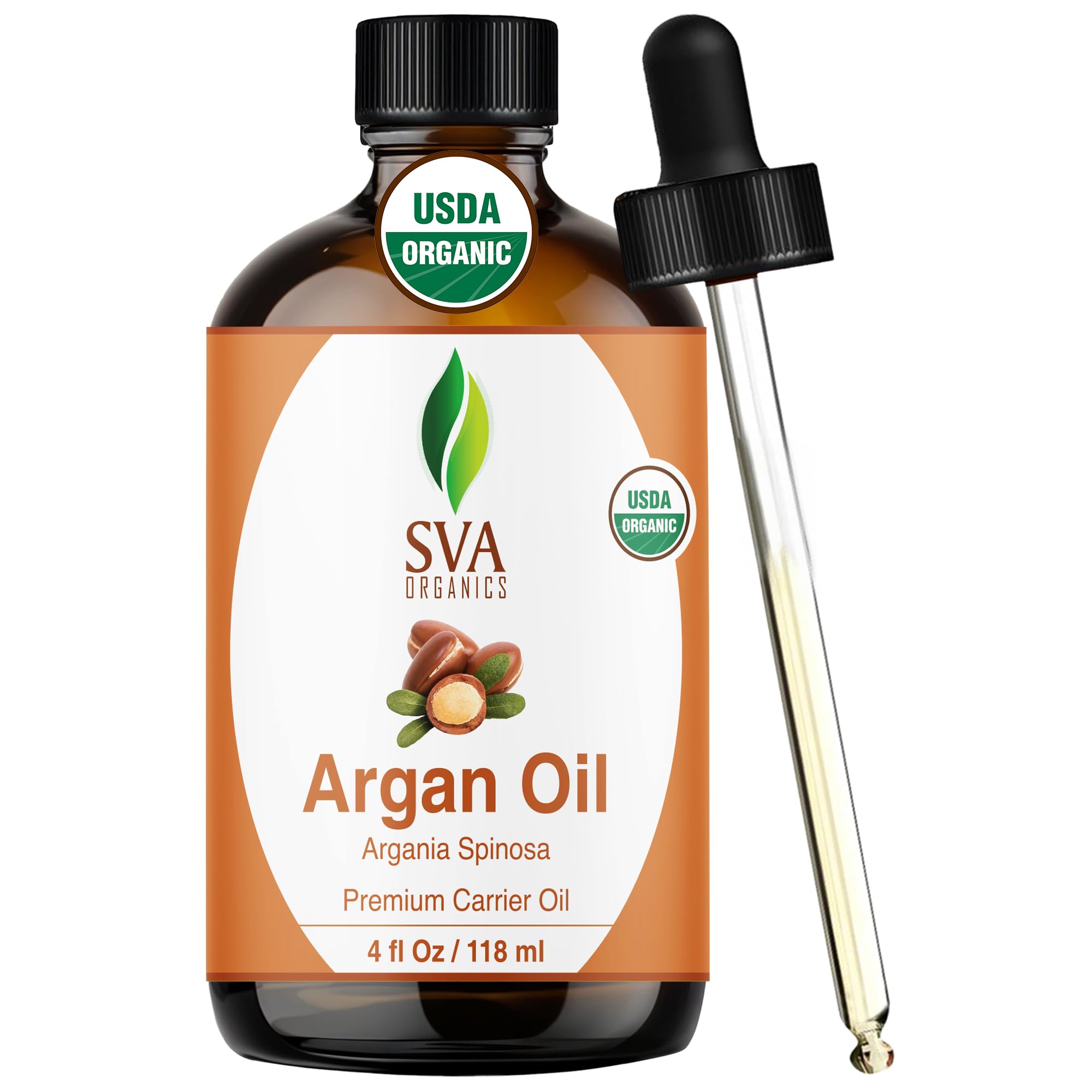 SVA ORGANICS botella frontal de vidrio con aceite de argán, presentación segura