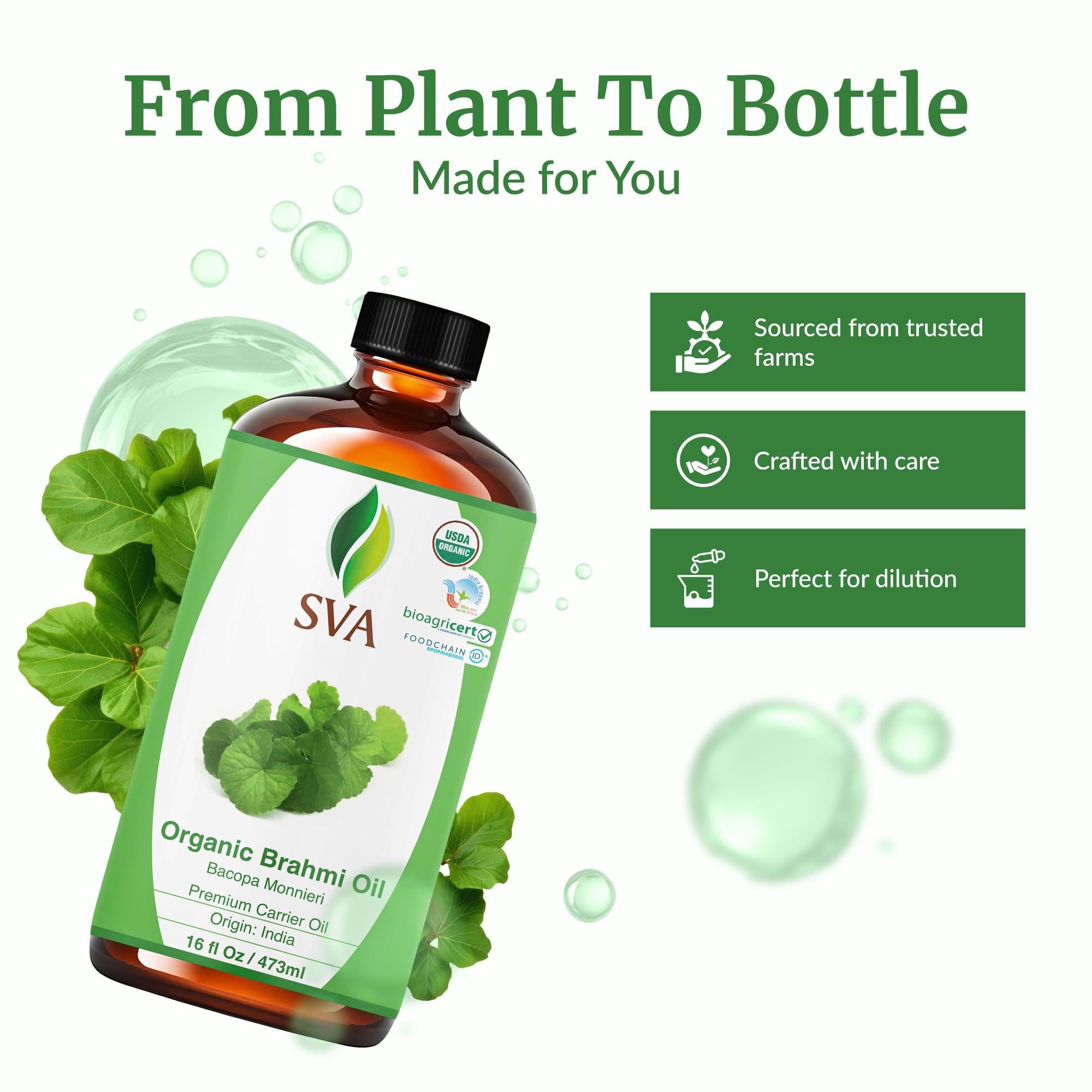 SVA ORGANICS aceite brahmi textura brillante que facilita la absorción