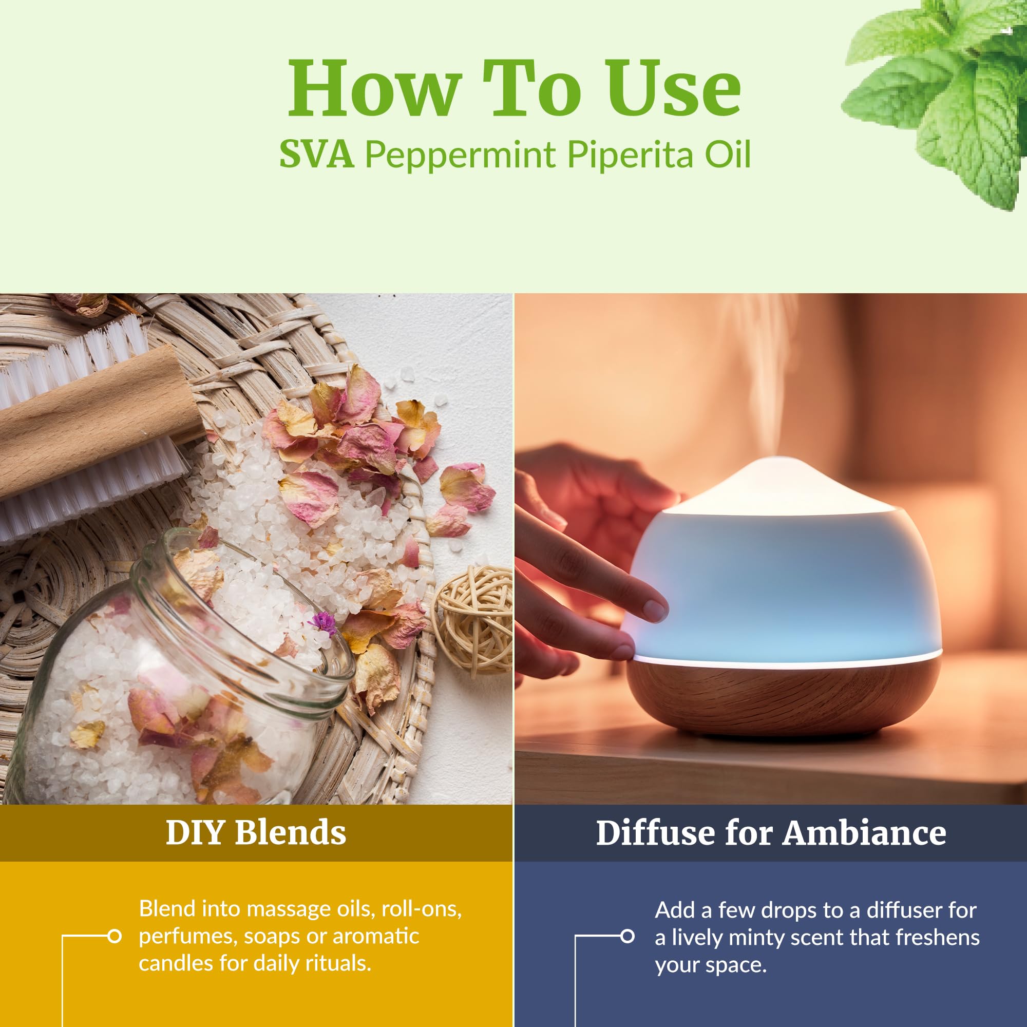 SVA ORGANICS etiqueta clara con ingredientes y volumen