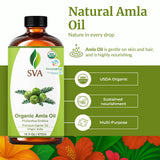 SVA ORGANICS etiqueta y detalle del producto que indica aceite orgánico y beneficios