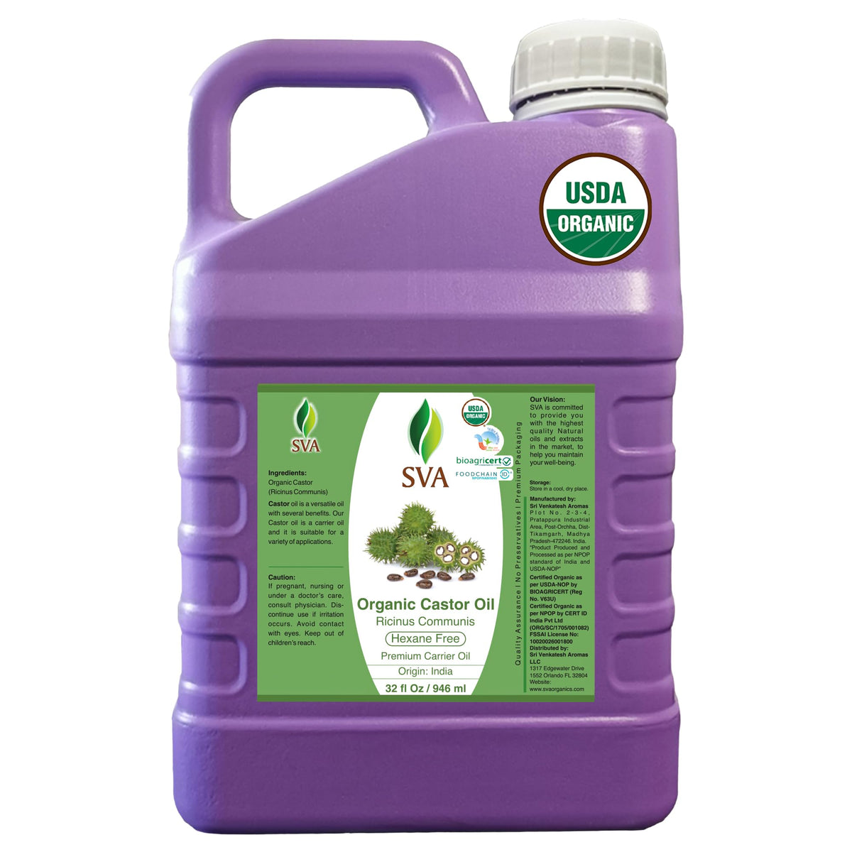 SVA ORGANICS botella frontal 946 ml muestra tamaño y presentación beneficios económicos