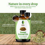 Etiqueta SVA ORGANICS con lista de ingredientes y presentación en vidrio ámbar