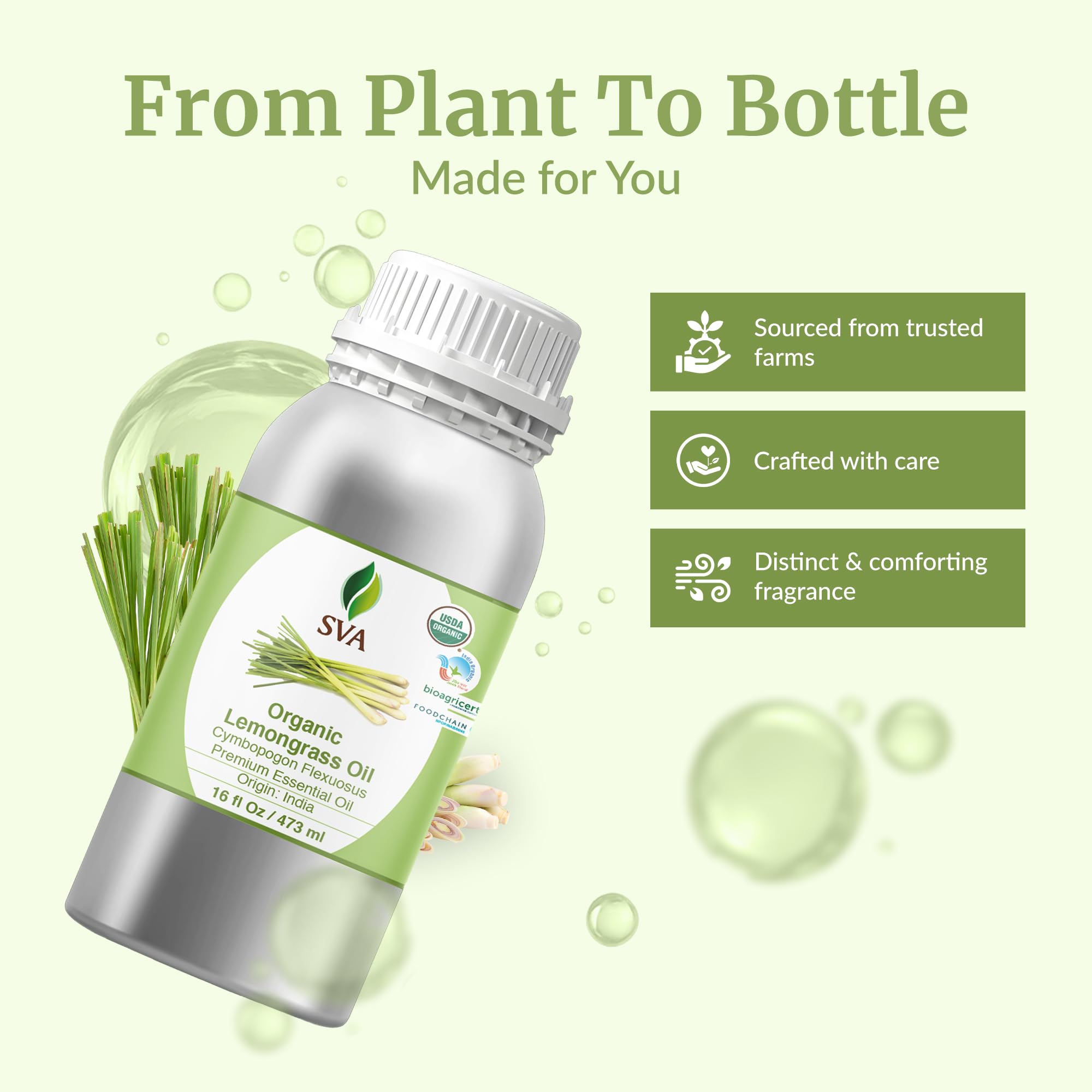 SVA ORGANICS mano sosteniendo la botella para comparar tamaño