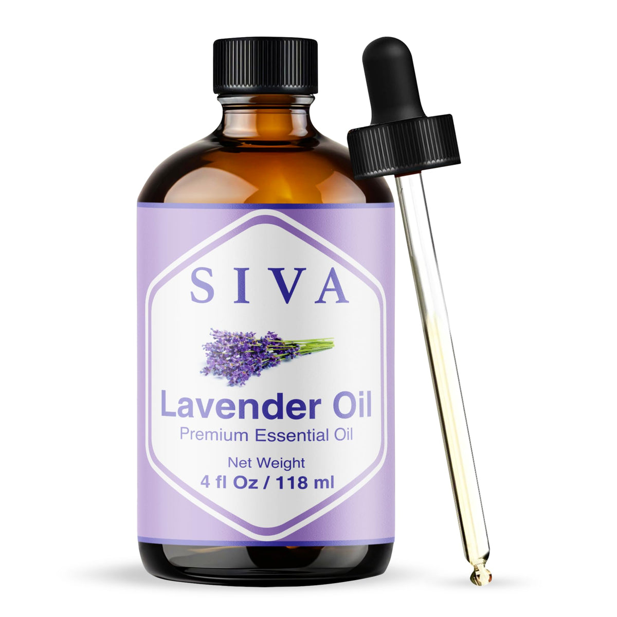 SVA ORGANICS frasco SIVA Lavender Essential Oil frente, envase protegido y uso versátil