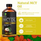 Textura del aceite MCT SVA ORGANICS en gotas, aspecto claro y no graso para fácil absorción