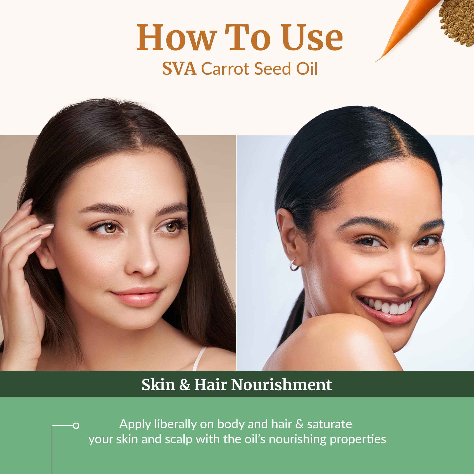 SVA ORGANICS aceite en mano aplicando en rostro, uso sencillo