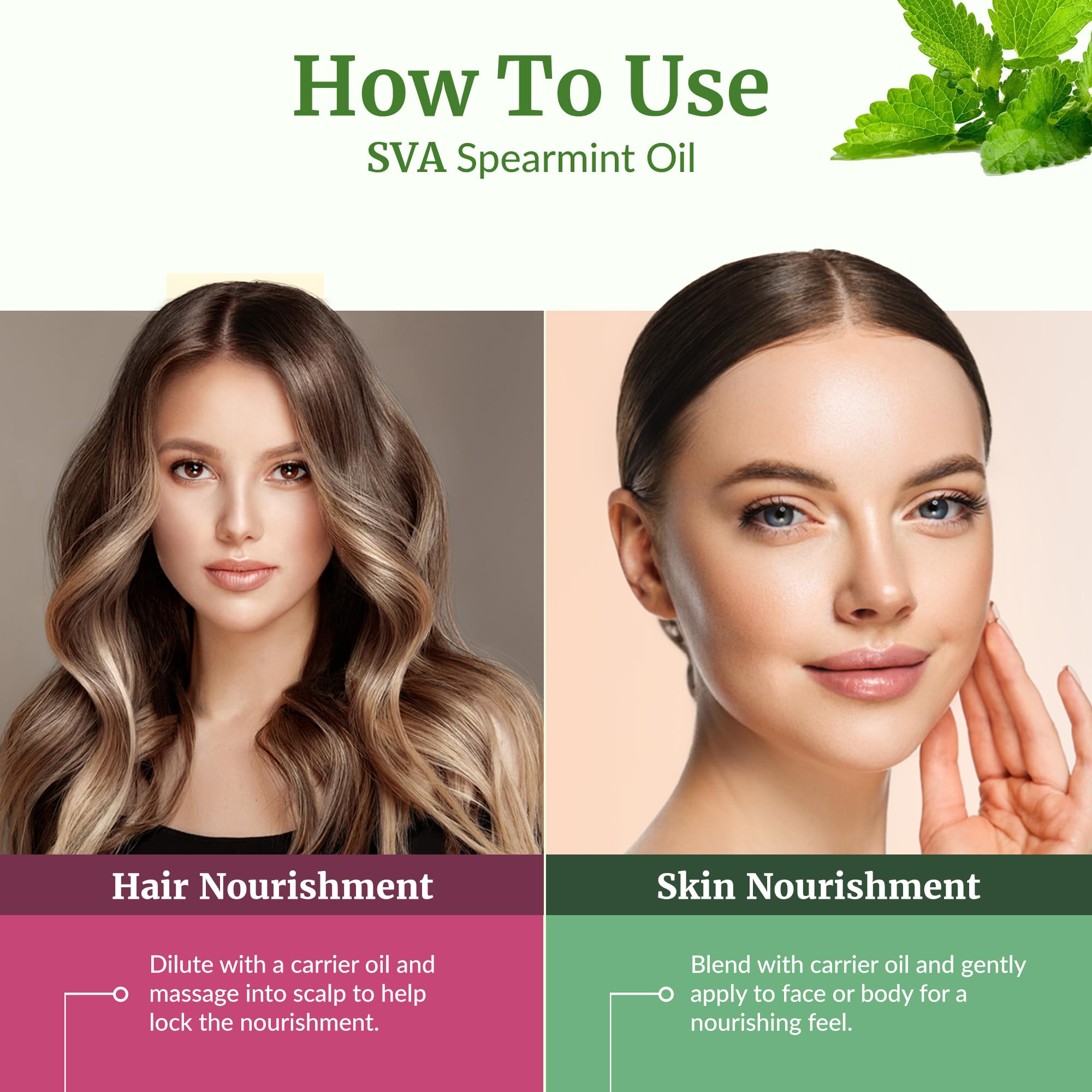 SVA ORGANICS aplicación diluida en mano para masaje demostrando uso corporal seguro