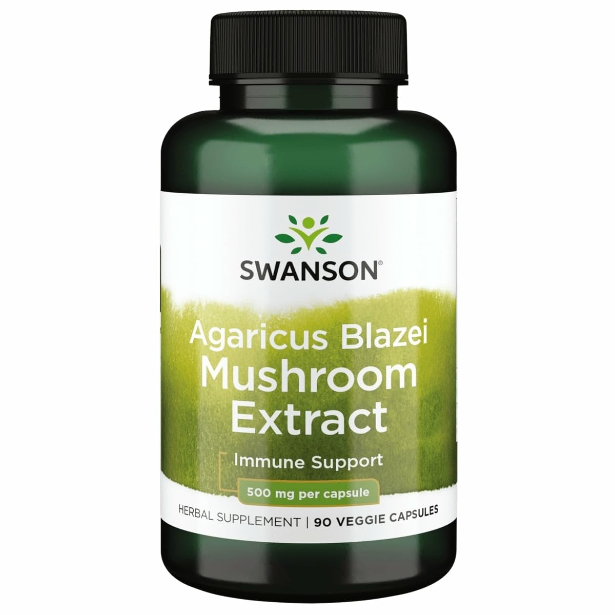 Swanson envase frontal del Agaricus Blazei mostrando etiqueta clara y beneficios