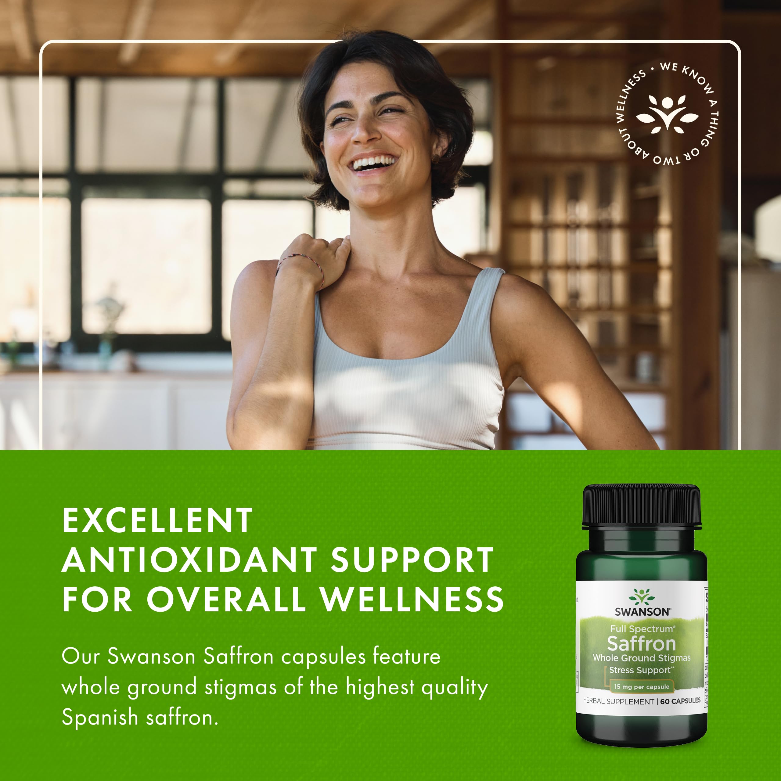Swanson etiqueta nutricional legible indicando 15 mg por cápsula