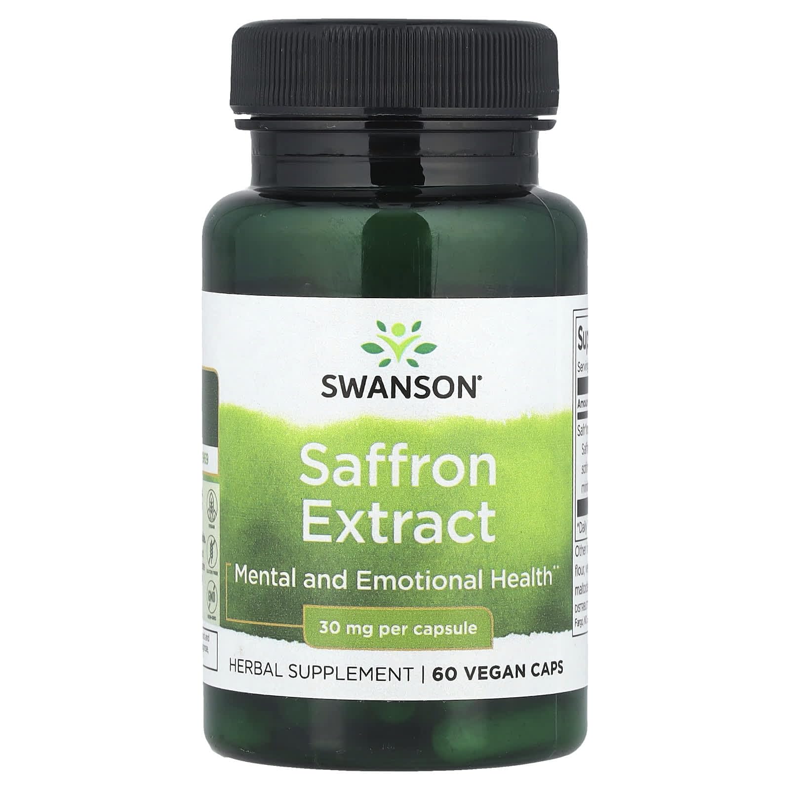 Swanson frasco frontal de Swanson Saffron Extract con 60 cápsulas, presentación clara
