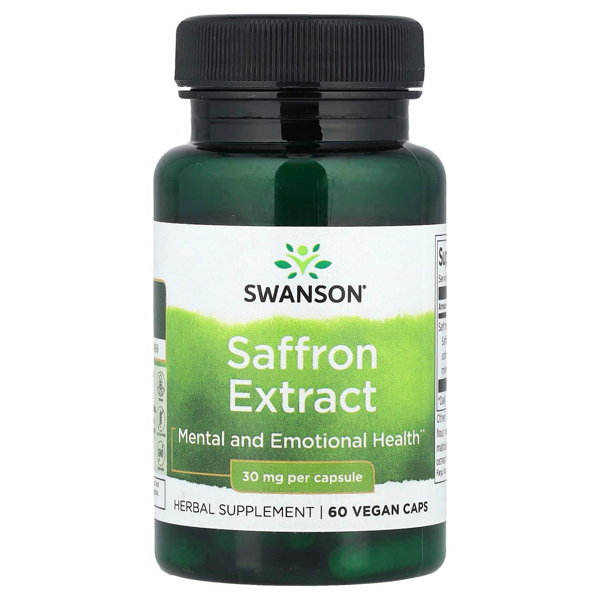 Swanson frasco frontal de Swanson Saffron Extract con 60 cápsulas, presentación clara