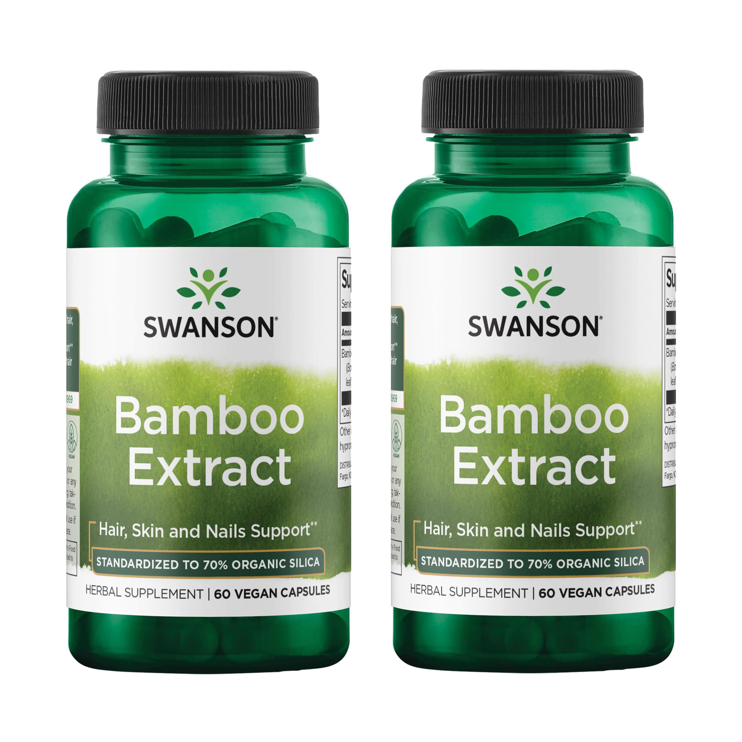 Swanson frasco frontal de Bamboo Extract mostrando 60 cápsulas y marca clara
