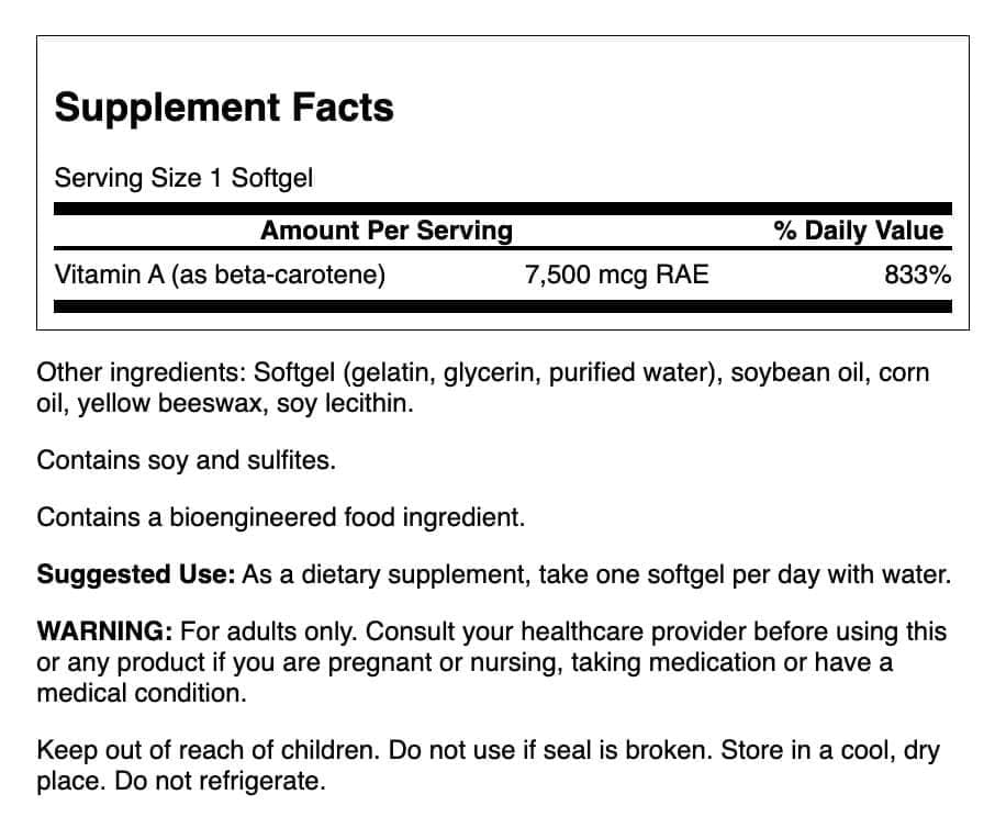 Cápsula blanda Swanson beta-carotene en primer plano, fácil de tragar y dosificada