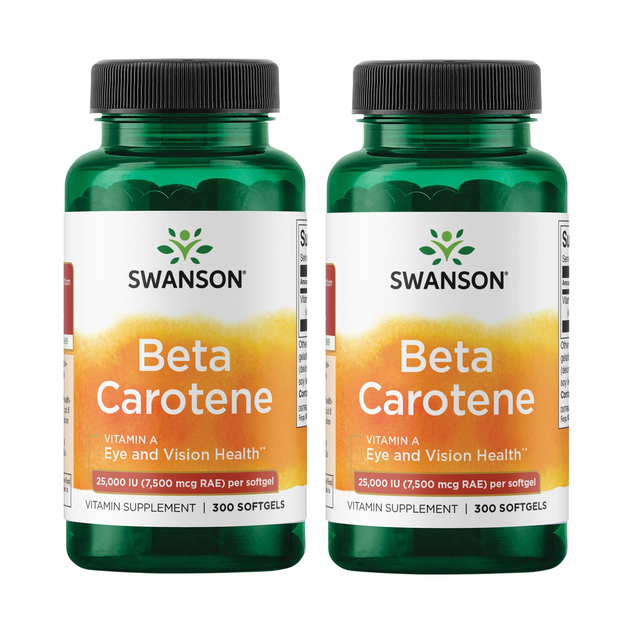 Swanson beta-carotene frente del envase mostrando tamaño y cantidad para planificación