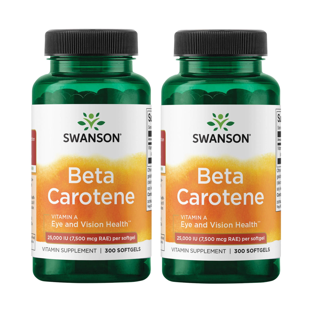 Swanson beta-carotene frente del envase mostrando tamaño y cantidad para planificación