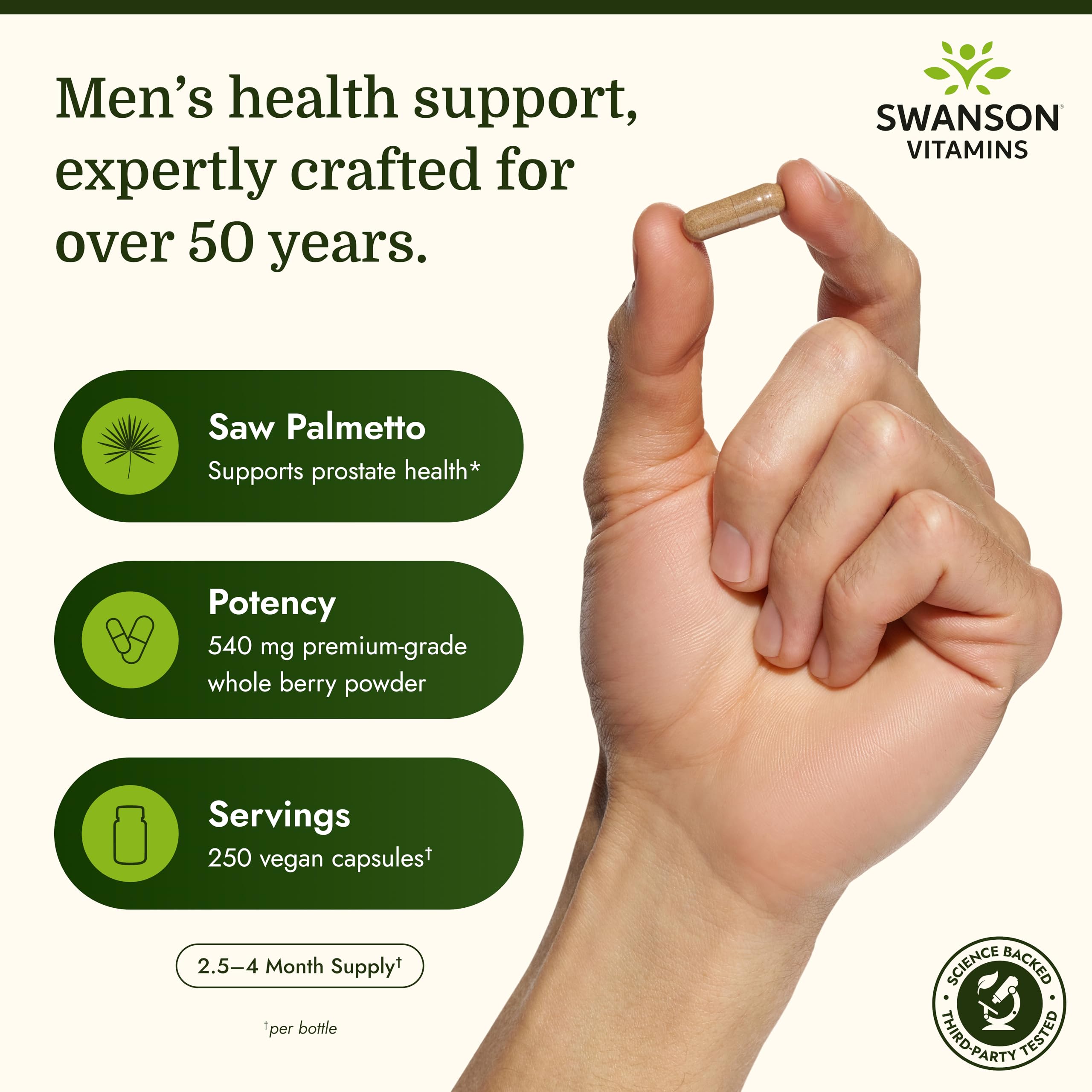 Pack de cuatro frascos Swanson Saw Palmetto para suministro prolongado y ahorro