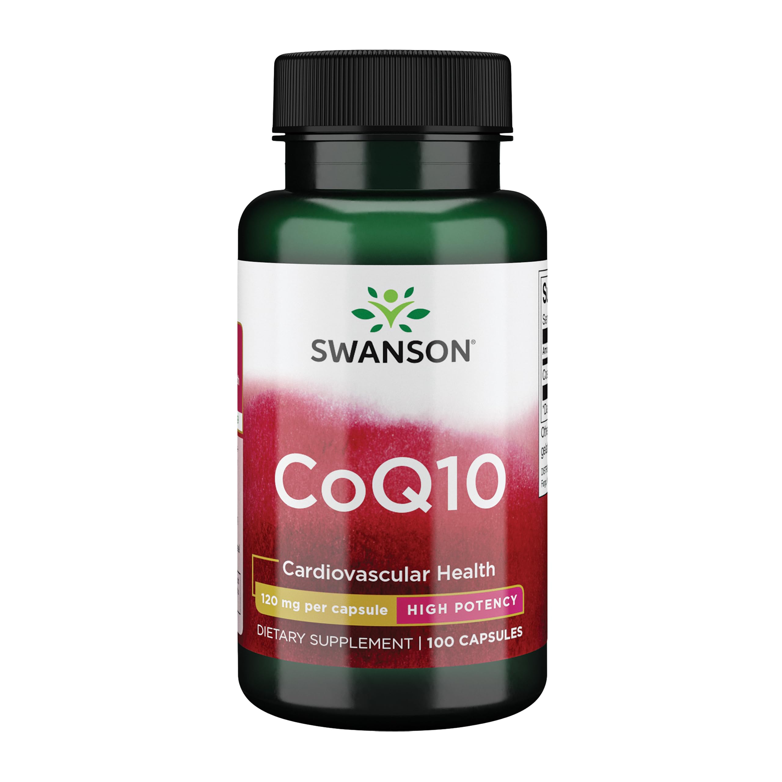 Swanson frasco frontal de CoQ10 120 mg mostrando etiqueta clara y beneficio de confianza