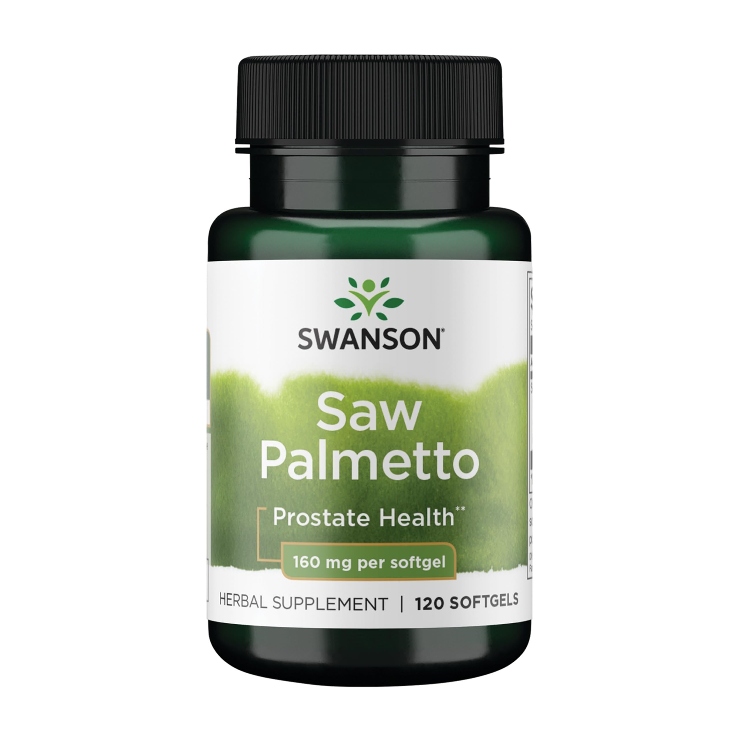 Swanson envase frontal Saw Palmetto mostrando etiqueta clara y beneficio prostático