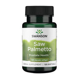 Swanson envase frontal Saw Palmetto mostrando etiqueta clara y beneficio prostático