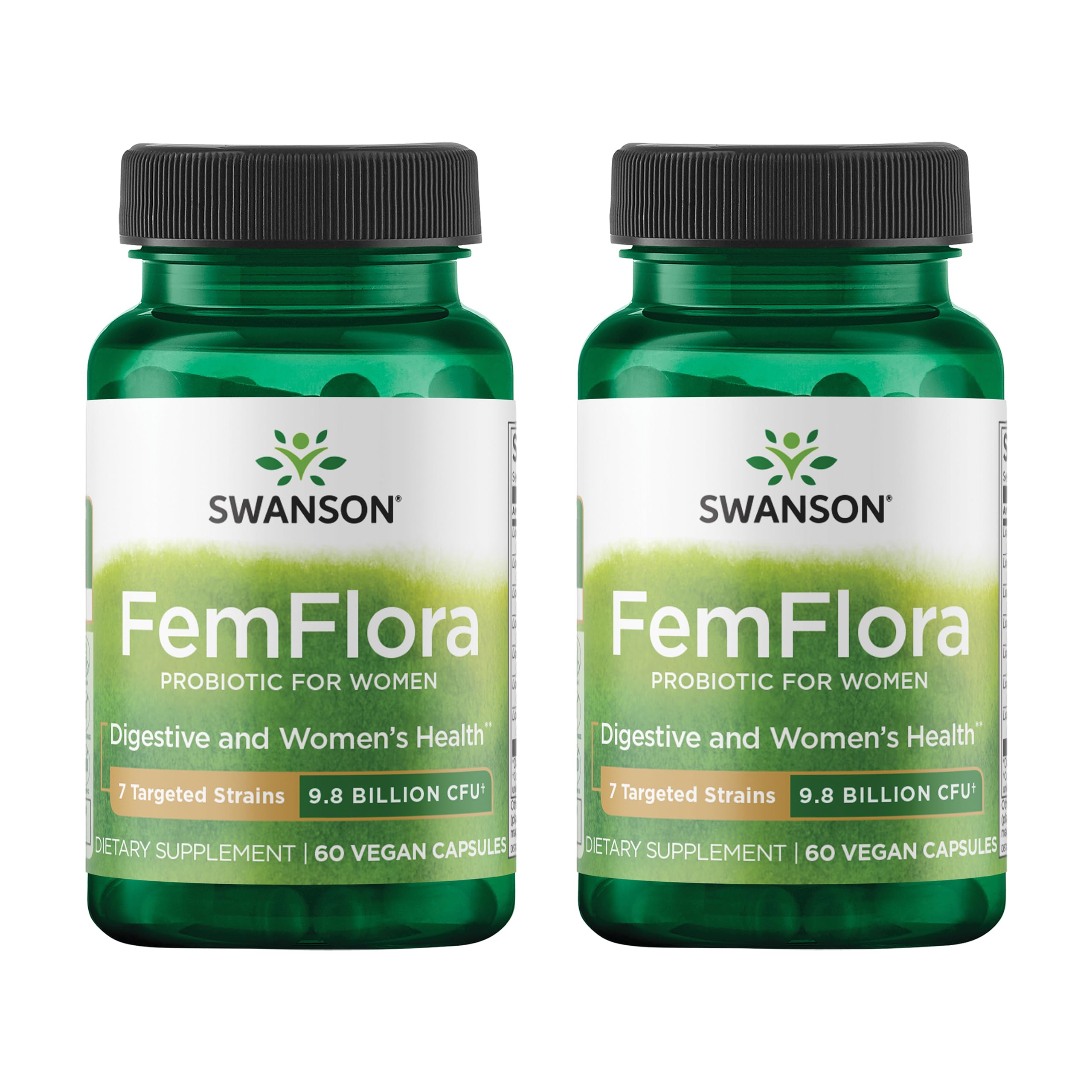 Swanson FemFlora frente del empaque mostrando envase y beneficio de apoyo femenino