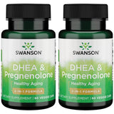 Swanson frasco frontal de DHEA y Pregnenolona, imagen del envase y beneficios claros