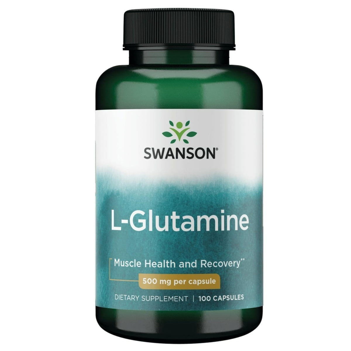 Swanson frasco frontal L-Glutamine 500 mg mostrando etiqueta y presentación clara