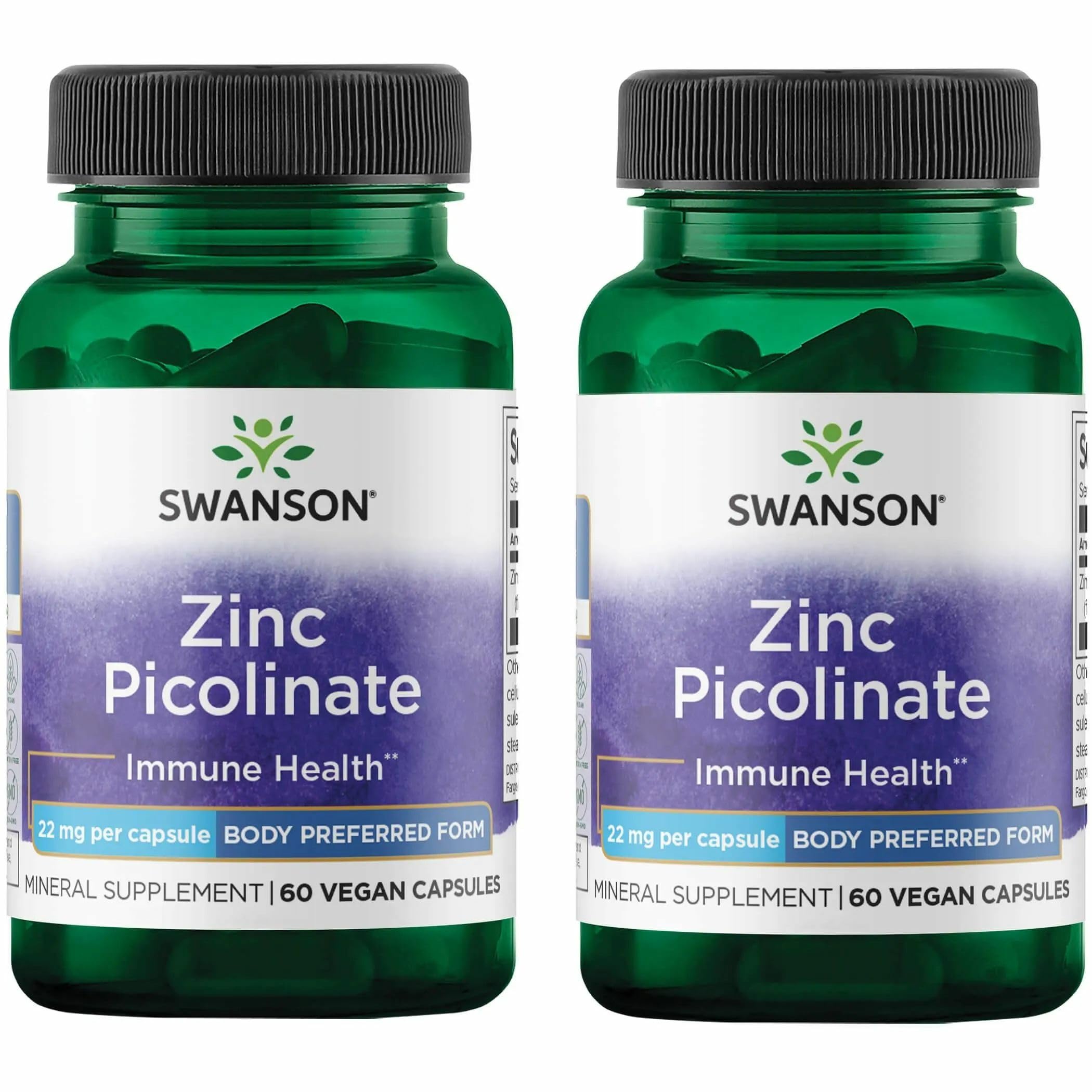 Swanson vista frontal del empaque mostrando zinc picolinate y beneficios claros