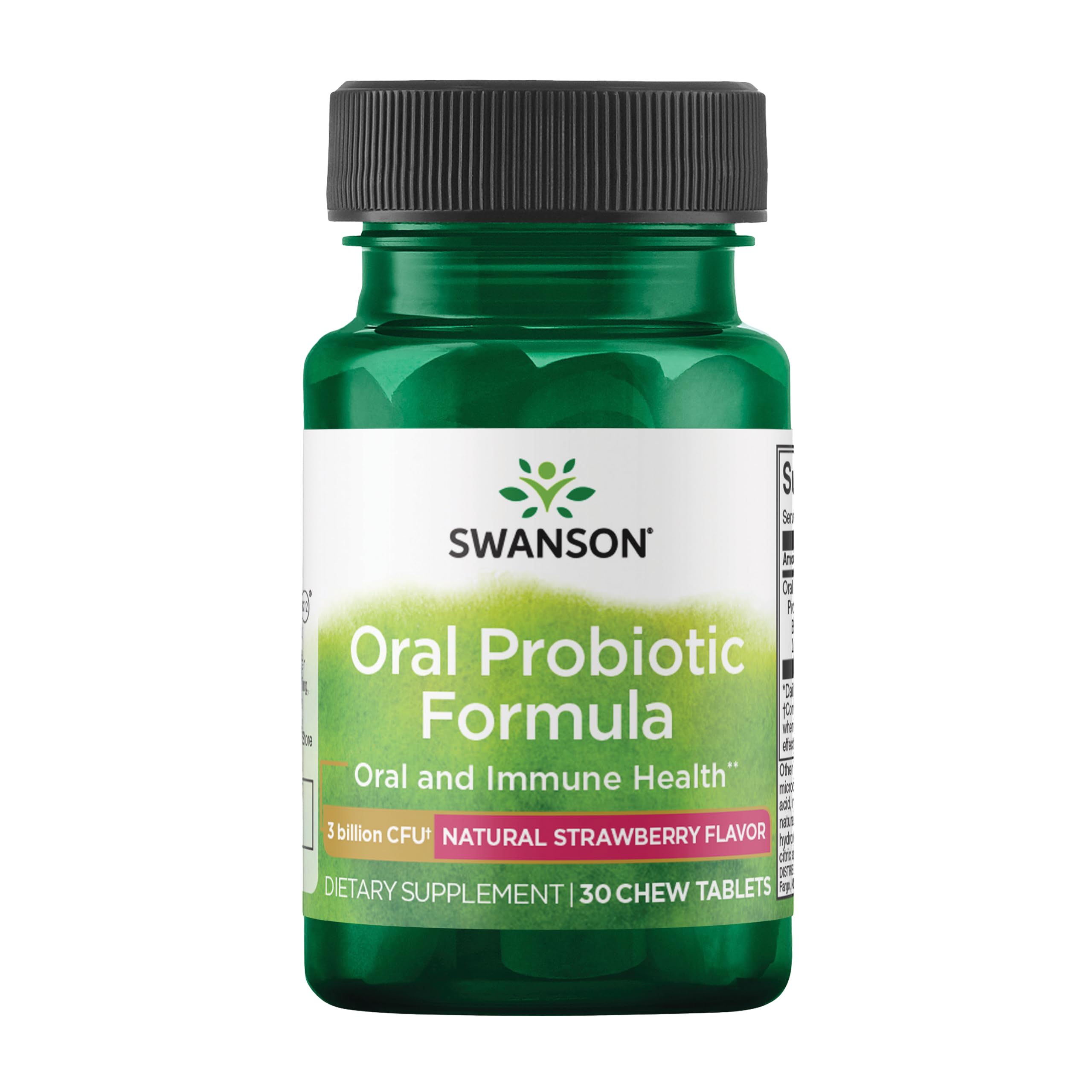 Swanson empaque frontal mostrando tabletas masticables y beneficio bucal