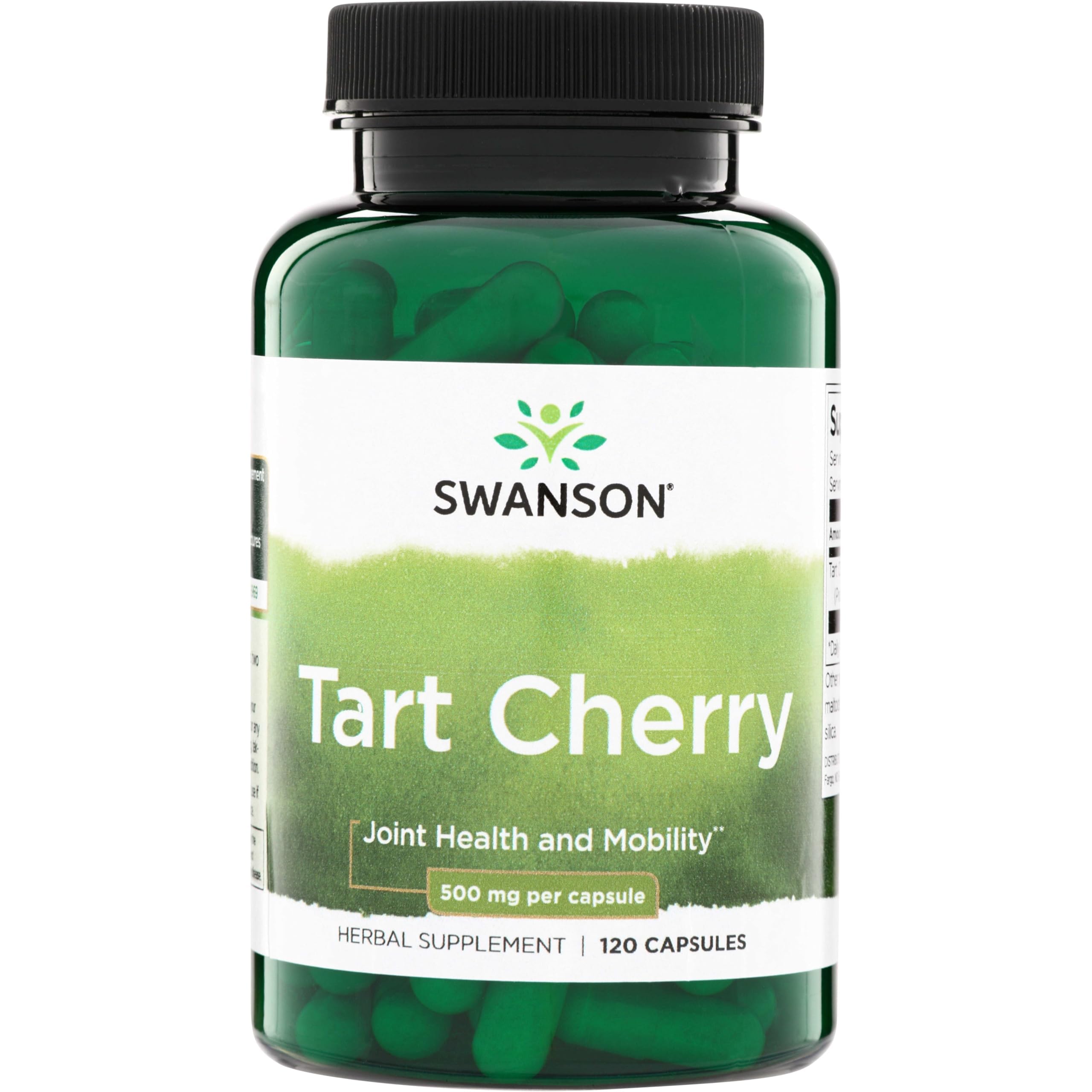 Swanson tarro frontal con cápsulas Tart Cherry, apoyo articular visible