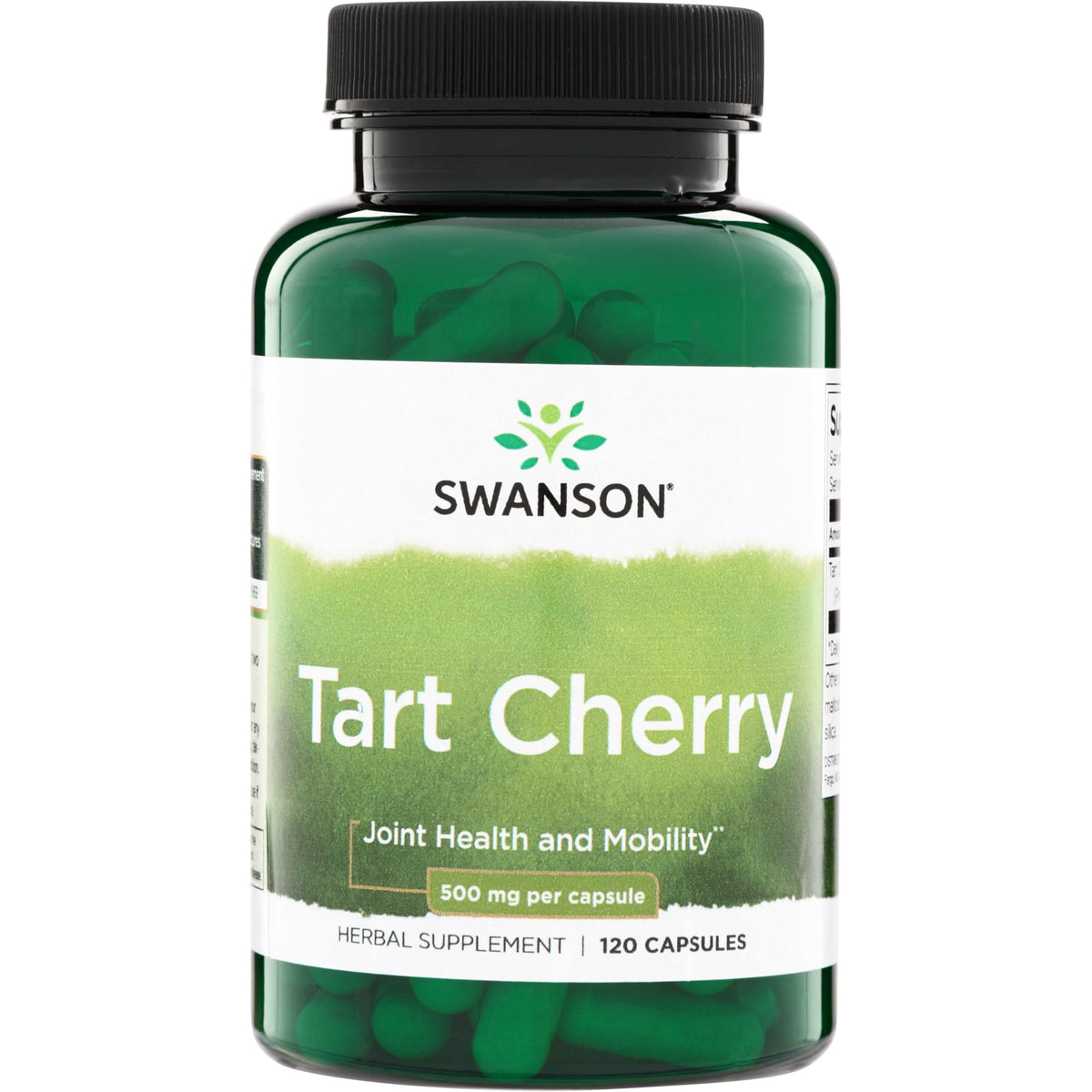 Swanson tarro frontal con cápsulas Tart Cherry, apoyo articular visible