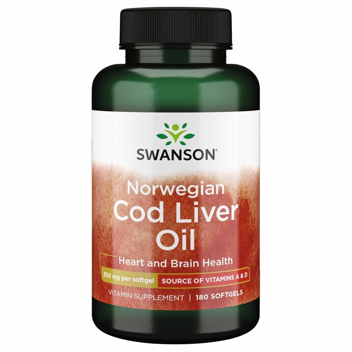 Swanson envase frontal de aceite de hígado de bacalao mostrando marca y beneficio