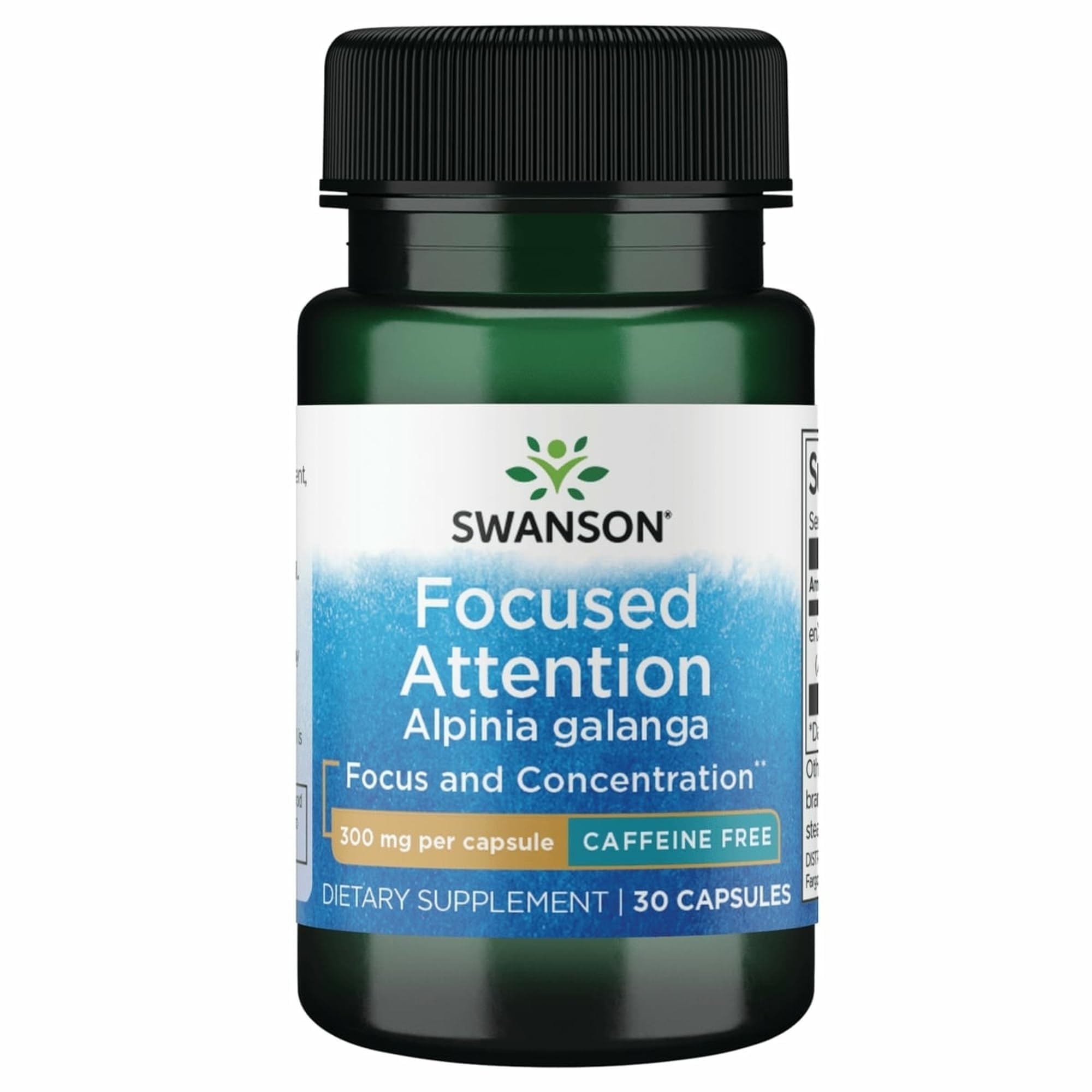 Swanson frasco frontal mostrando Alpinia Galanga y beneficios de enfoque