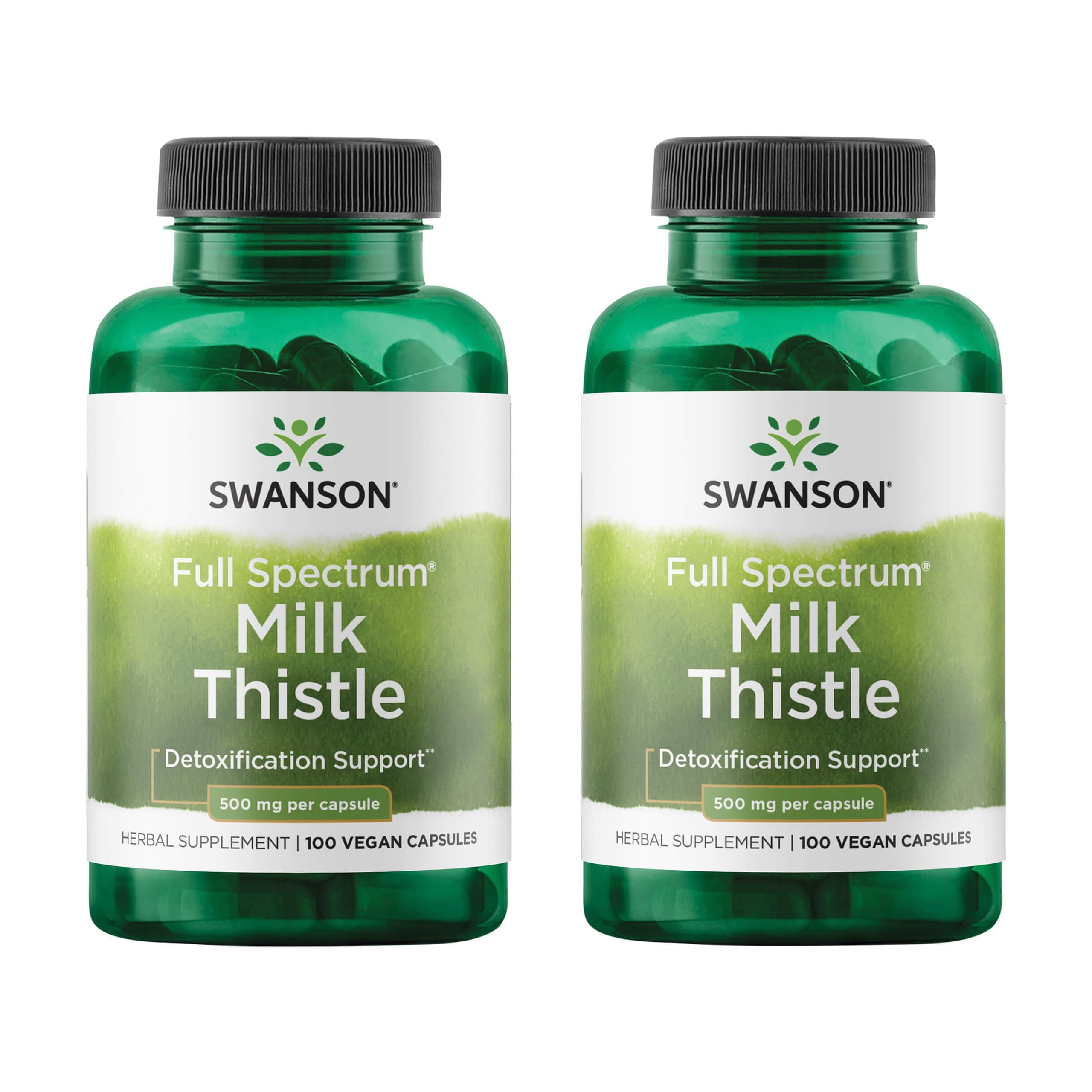 Swanson envase frontal Milk Thistle mostrando dosis y pack, apoyo hepático confiable