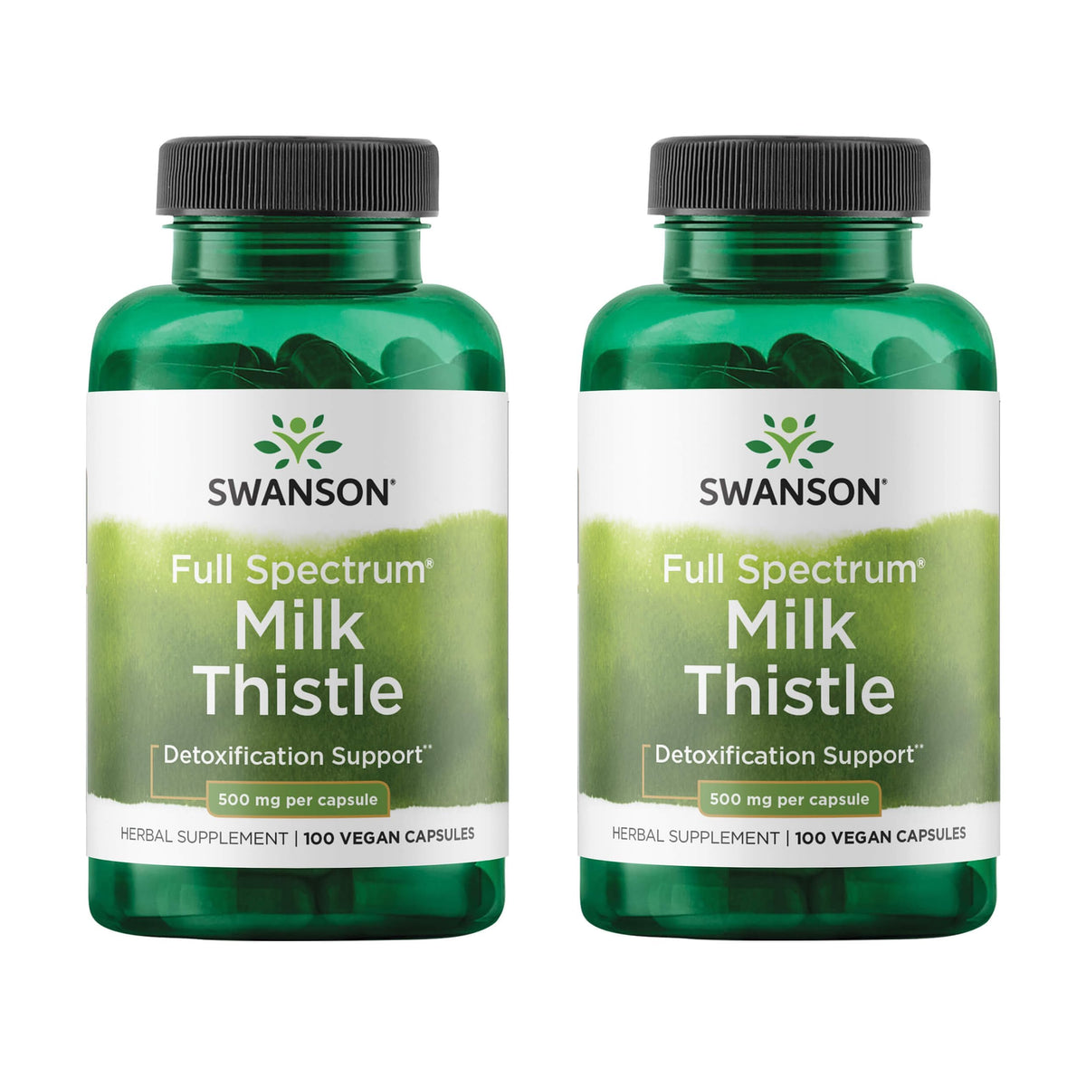 Swanson envase frontal Milk Thistle mostrando dosis y pack, apoyo hepático confiable