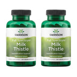 Swanson envase frontal Milk Thistle mostrando dosis y pack, apoyo hepático confiable