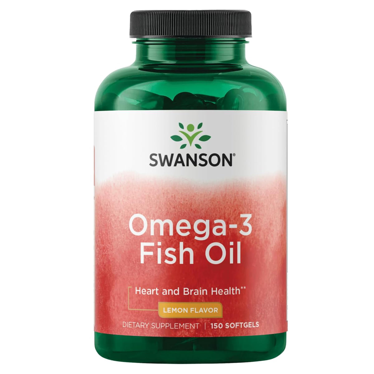 Swanson envase frontal de Omega‑3 limón mostrando 150 cápsulas y beneficio práctico