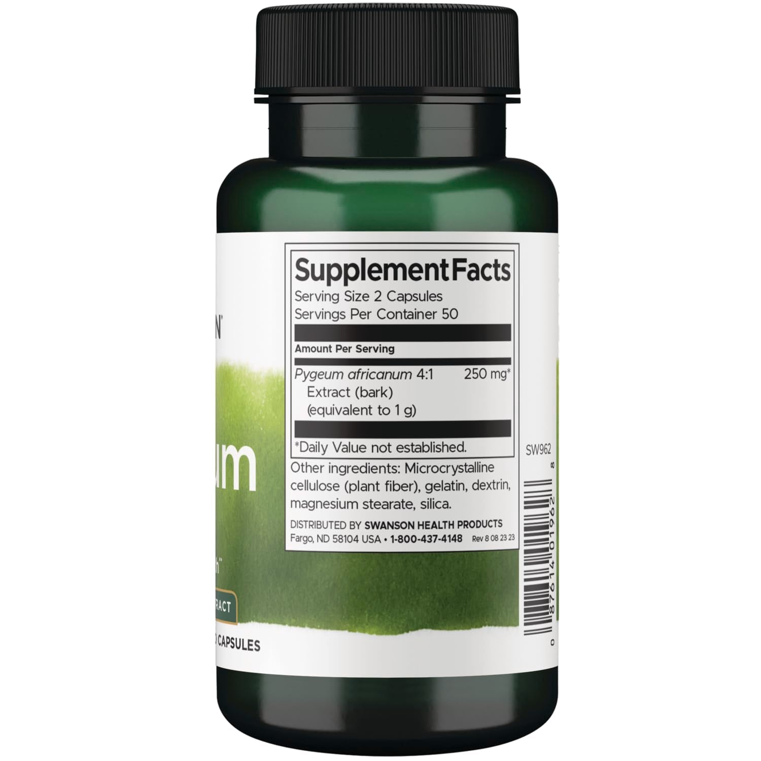 Etiqueta de Swanson Pygeum con información nutricional y garantías de calidad
