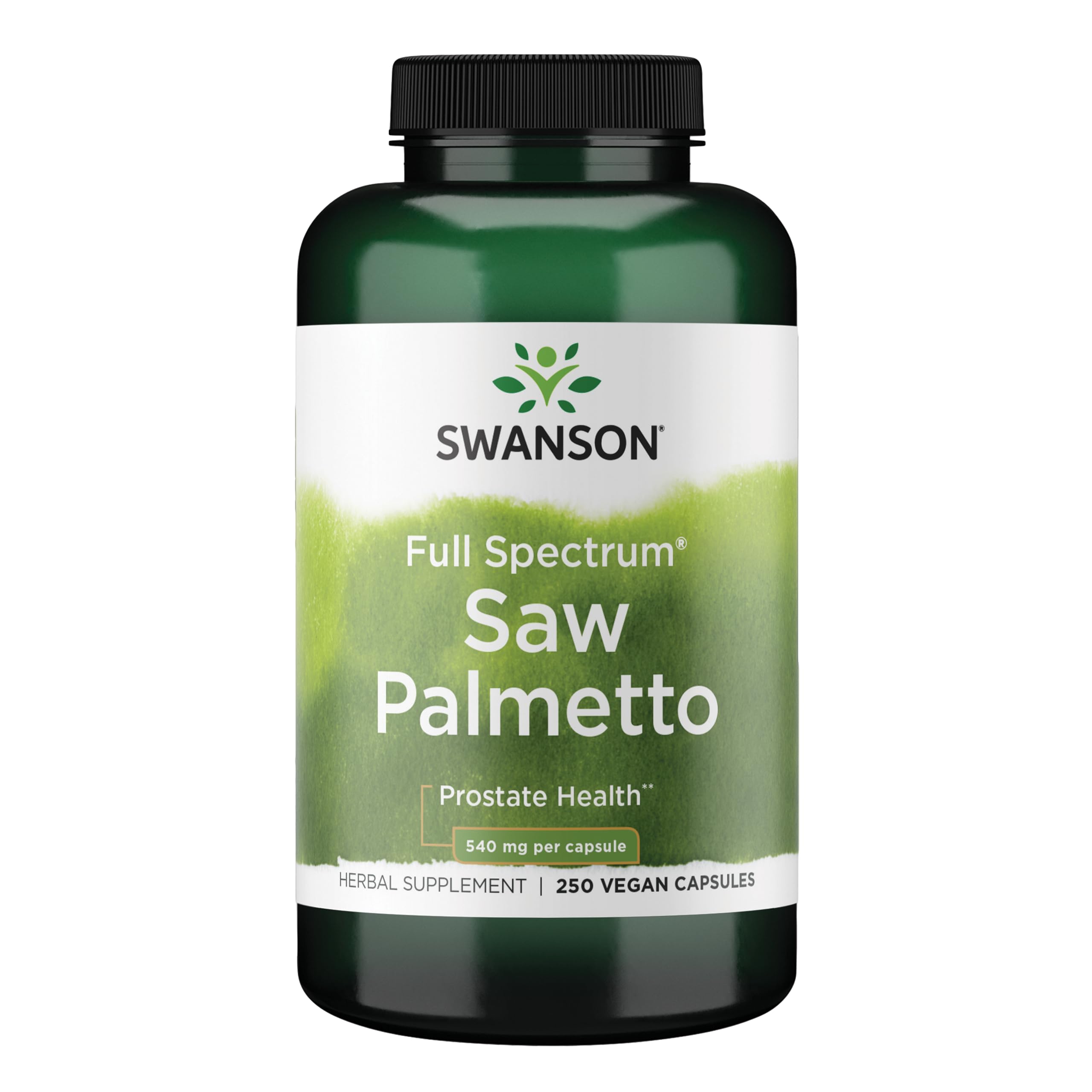 Swanson saw palmetto vista frontal del envase mostrando 250 cápsulas y marca
