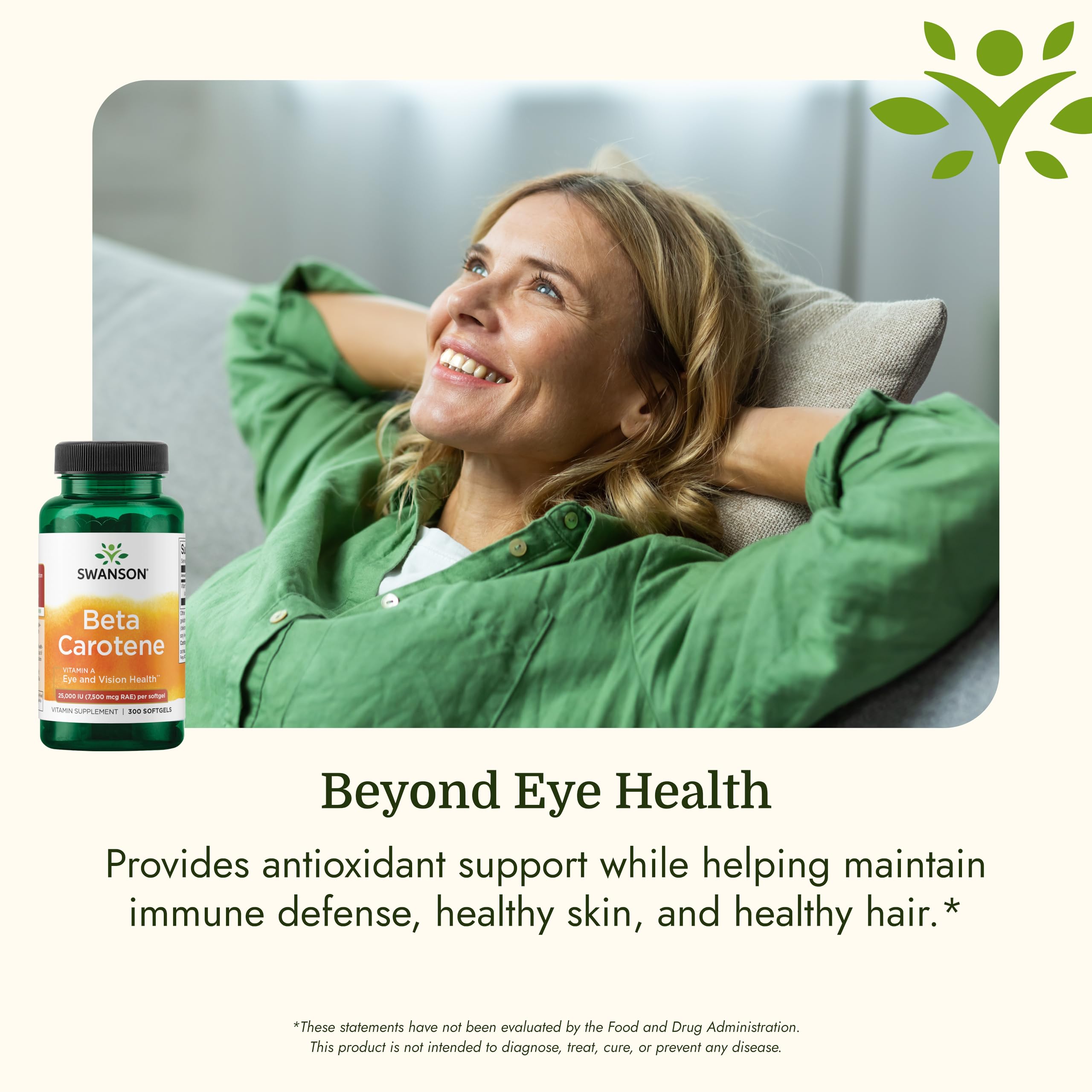 Swanson softgels junto a zanahoria indicando origen provitamina