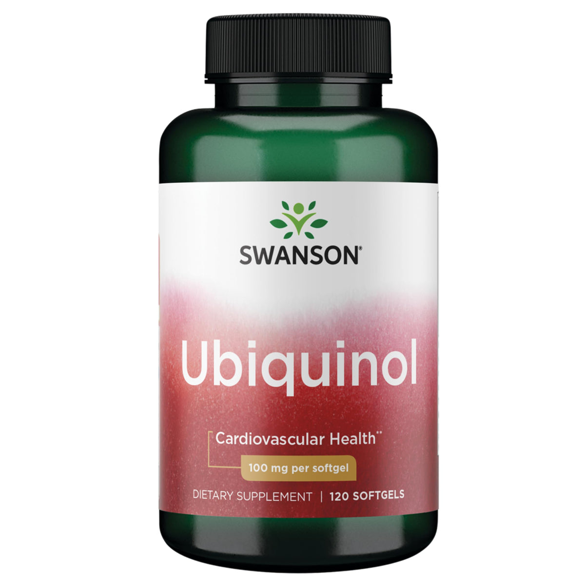 Swanson ubiquinol frasco frontal mostrando 120 softgels y facilidad de uso