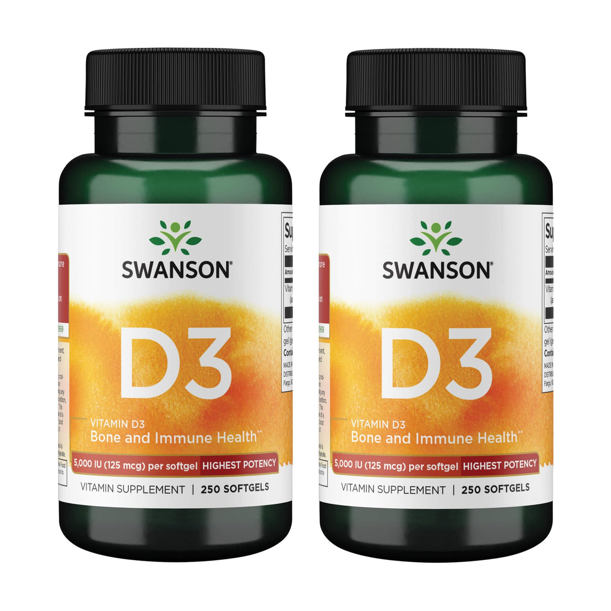 Swanson envase frontal mostrando D3 5.000 IU para identificación rápida
